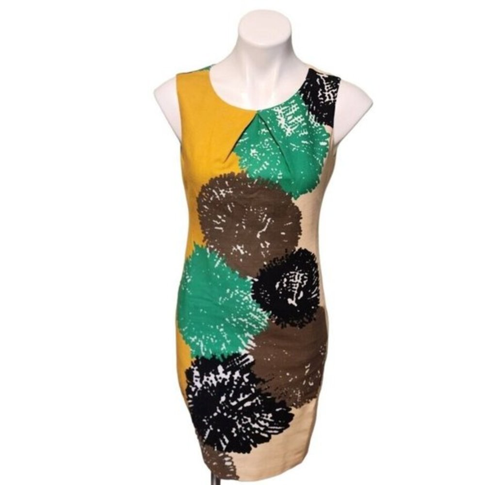 Tabitha Anthropologie‎ Size 4 Shift Dress Pom Goldenrod Flower Retro Lined